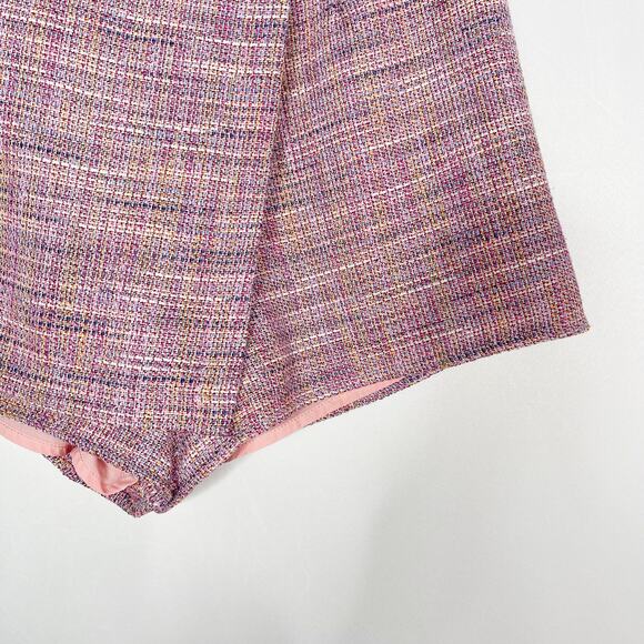 Lovers + Friends Medium M Pink Stargazer Tweed Mini Skort Wrap Front Shorts Zip - Picture 4 of 12